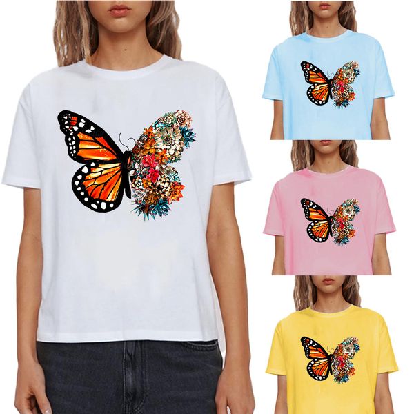 2020 butterfly print short sleeve round neck fashion casual loose t-shirt blouse, White
2020 butterfly print short sleeve round neck fashion casual loose t-shirt blouse, White