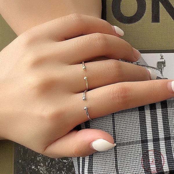 cluster rings 925 sterling silver minimalist style double headed bead open ring adjustable couple gift party dress jewelry accessories, Golden;silver
cluster rings 925 sterling silver minimalist style double headed bead open ring adjustable couple gift party dress jewelry accessories, Golden;silver