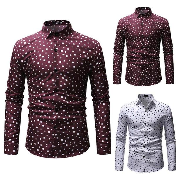 men's casual shirts men collar long sleeve spotted print shirt formal business slim fit button up blouse, White;black 
men's casual shirts men collar long sleeve spotted print shirt formal business slim fit button up blouse, White;black