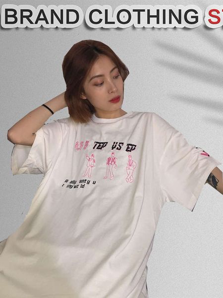 short-sleeved black t shirt women's summer embroidery fashion brand net red loose fashion, White;black
short-sleeved black t shirt women's summer embroidery fashion brand net red loose fashion, White;black