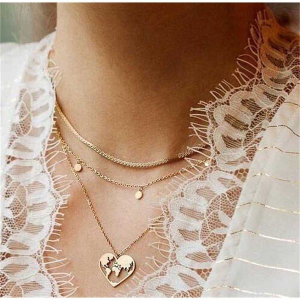 necklace creative small circle heart-shaped hollow map pendant multi-layer three-layer necklace, Silver
necklace creative small circle heart-shaped hollow map pendant multi-layer three-layer necklace, Silver