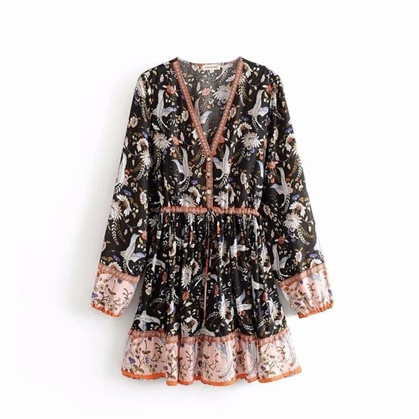women vintage crane flower print hem ruffles mini dress ladies long sleeve patchwork lace up vestidos casual slim dresses ds2972 210409, Black;gray
women vintage crane flower print hem ruffles mini dress ladies long sleeve patchwork lace up vestidos casual slim dresses ds2972 210409, Black;gray
