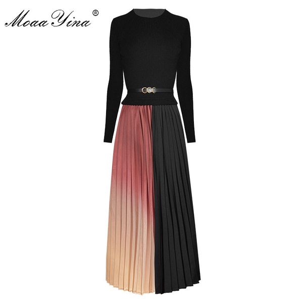 fashion designer dress spring autumn women's dress long sleeve sashes knitting patchwork pleated dresses 210524, Black;gray
fashion designer dress spring autumn women's dress long sleeve sashes knitting patchwork pleated dresses 210524, Black;gray