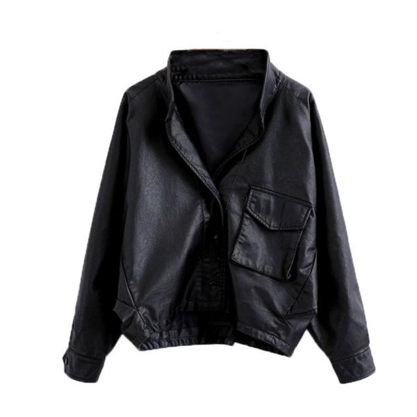 women's leather & faux women short jacket korean 2021 spring autumn loose casual streetwear pu female motorcycle outerwear, Black
women's leather & faux women short jacket korean 2021 spring autumn loose casual streetwear pu female motorcycle outerwear, Black