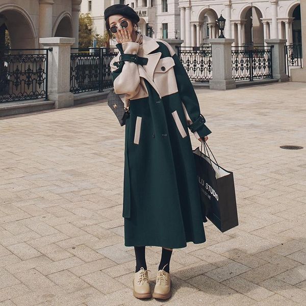 women's wool & blends woolen jacket winter long color matching korean loose lapel double breasted thick retro fashion coat female 8v kv, Black
women's wool & blends woolen jacket winter long color matching korean loose lapel double breasted thick retro fashion coat female 8v kv, Black