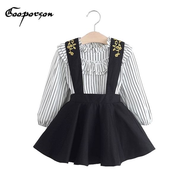 girls autumn clothes set fashion striped blouse shirt &flower embroidery overall skirt children clothing for kids baby outfits 210715, White
girls autumn clothes set fashion striped blouse shirt &flower embroidery overall skirt children clothing for kids baby outfits 210715, White