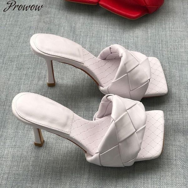 prowow weave high heels shoes women slippers leather luxury designer ladies street beach sandals slides mules, Black
prowow weave high heels shoes women slippers leather luxury designer ladies street beach sandals slides mules, Black