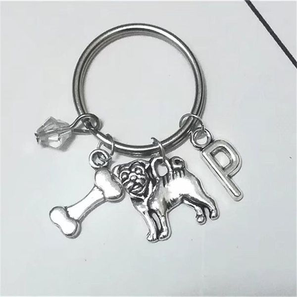 keychains pug keychain with white bead and initial, creative gift dog bone keyring, Silver
keychains pug keychain with white bead and initial, creative gift dog bone keyring, Silver