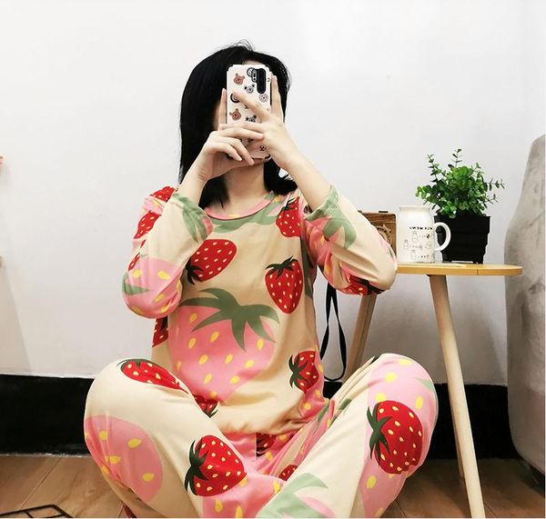 long sleeve pajamas set 2021 print sleepwear full spring autumn products thin milk silk ladies homewear cute cartoon women's, Black;red
long sleeve pajamas set 2021 print sleepwear full spring autumn products thin milk silk ladies homewear cute cartoon women's, Black;red