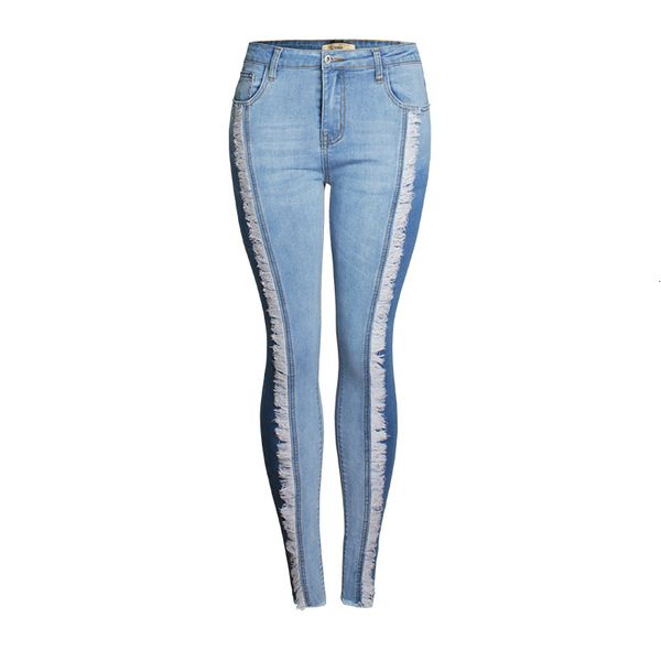 jeans spring fashion fringed slim look thin and hip pants jeans women, Blue