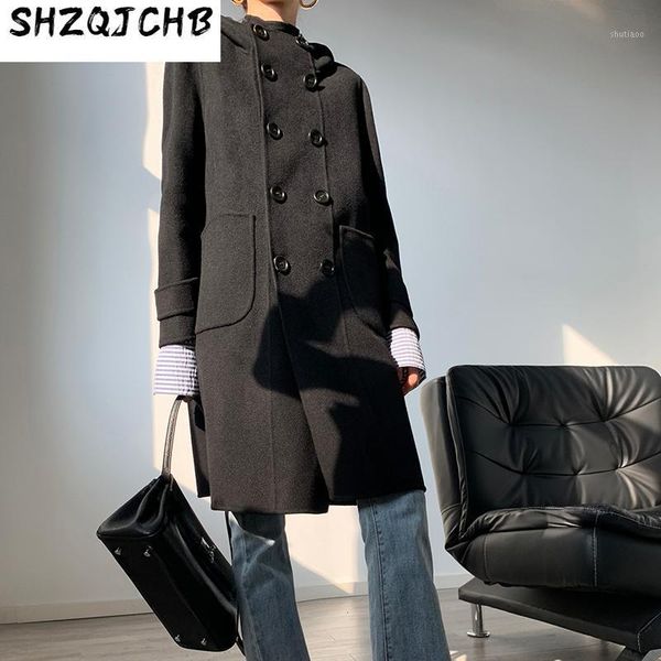 high-end double-sided cashmere coat women's spring autumn korean double-breasted hooded mid-length wool woolen tr & blends, Black
high-end double-sided cashmere coat women's spring autumn korean double-breasted hooded mid-length wool woolen tr & blends, Black