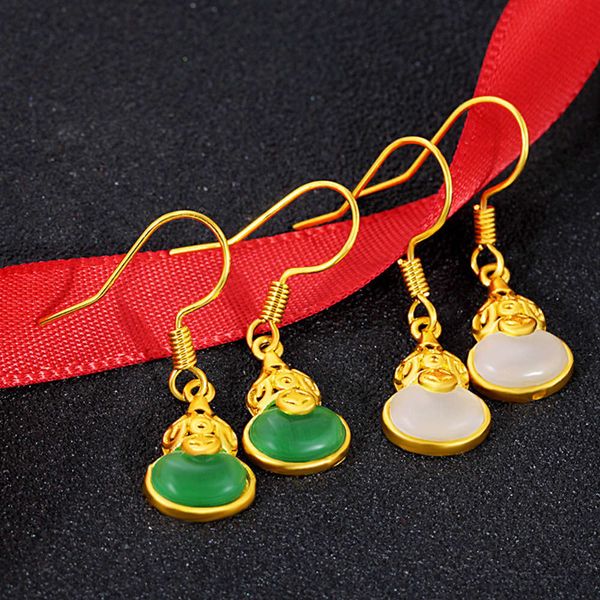 imitation hetian jade brass 24k ancient gold craft small gourd guofeng earrings female, Black
imitation hetian jade brass 24k ancient gold craft small gourd guofeng earrings female, Black