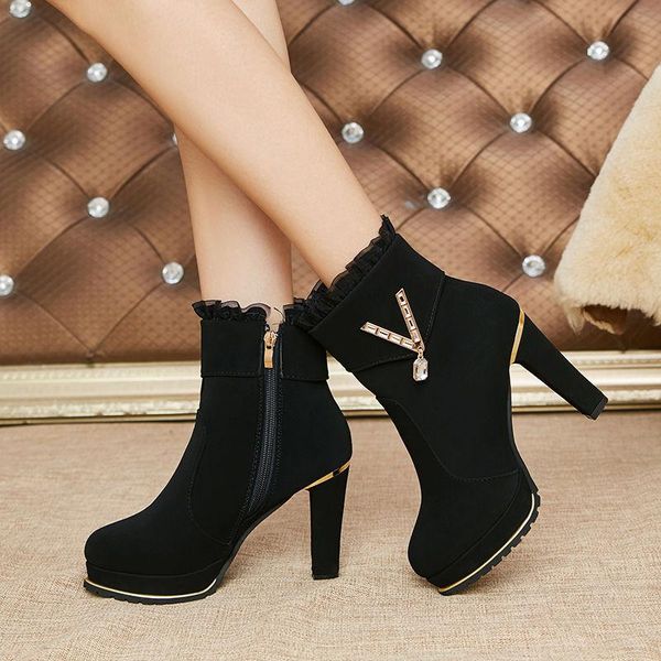 winter women's boots shallow mouth rhinestone fashion side zipper short plush round head stiletto high heel, Black
winter women's boots shallow mouth rhinestone fashion side zipper short plush round head stiletto high heel, Black