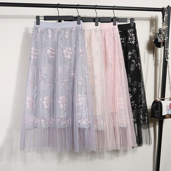 skirts summer floral embroidered tule gauze embroidery flowers sweet pleated a-line maxi long layered mesh skirts, Black
skirts summer floral embroidered tule gauze embroidery flowers sweet pleated a-line maxi long layered mesh skirts, Black