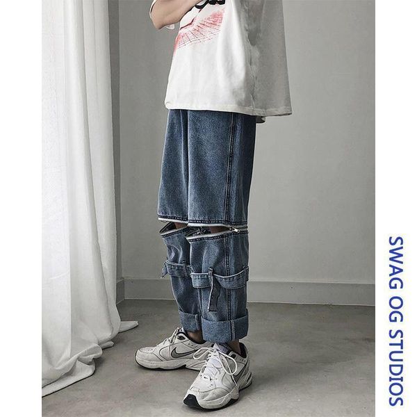 south korea all-match bf zipper jeans fall feeling overalls men's detachable trousers straight leg pants hip-hop daddy, Blue
south korea all-match bf zipper jeans fall feeling overalls men's detachable trousers straight leg pants hip-hop daddy, Blue