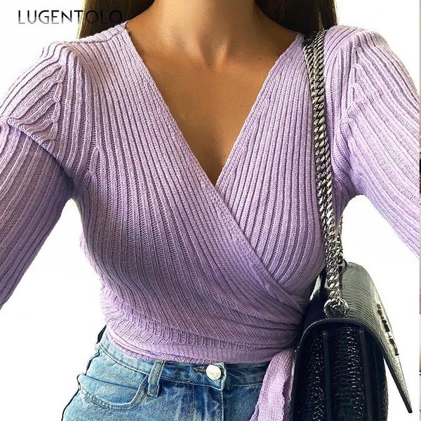 lugentolo t-shirt women bandage slim long sleeve solid tshirt spring v-neck knitted tees fashion short t-shirts women's, White
lugentolo t-shirt women bandage slim long sleeve solid tshirt spring v-neck knitted tees fashion short t-shirts women's, White