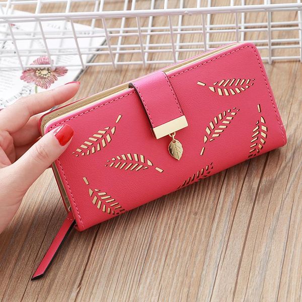 women wallet pu leather purse female long gold hollow leaves pouch handbag for coin card holders clutch wallets, Red;black
women wallet pu leather purse female long gold hollow leaves pouch handbag for coin card holders clutch wallets, Red;black