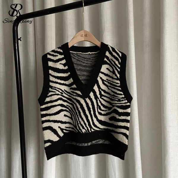women's vests singreiny women zebra pattern knitted vest fashion v neck oversized sweater vintage sleeveless female waistcoat, Black;white
women's vests singreiny women zebra pattern knitted vest fashion v neck oversized sweater vintage sleeveless female waistcoat, Black;white