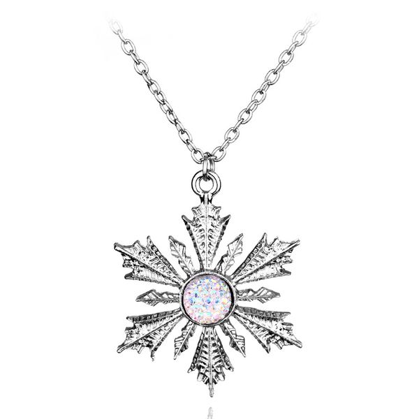 small snowflake pattern design metal necklace with pendant fashion casual gift anniversary party, Silver
