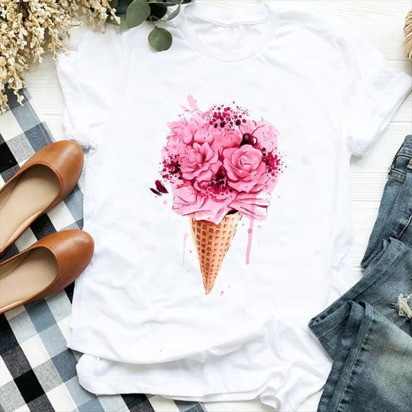 90s watercolor ice cream summer womens t shirt fall beach floral print tee female clothes graphic, White 
90s watercolor ice cream summer womens t shirt fall beach floral print tee female clothes graphic, White