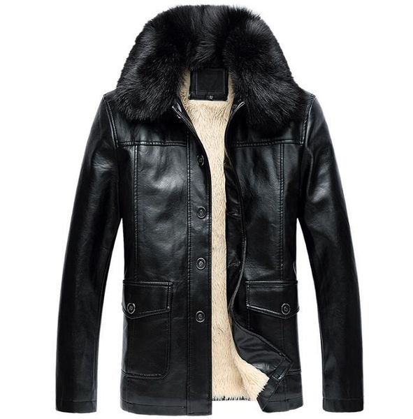 men's fur & faux winter plus velvet removable collar medium-long leather jacket men jaqueta de couro mens single-breasted coats thicken, Black
men's fur & faux winter plus velvet removable collar medium-long leather jacket men jaqueta de couro mens single-breasted coats thicken, Black
