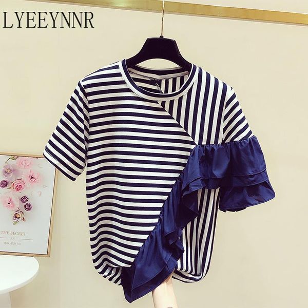 women fashion stripe t shirts summer korean loose irregular ruffles spliced short sleeve casual chic tshirt femme women's t-shirt, White
women fashion stripe t shirts summer korean loose irregular ruffles spliced short sleeve casual chic tshirt femme women's t-shirt, White