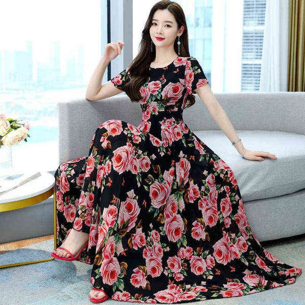 casual dresses round neck chiffon short sleeve printed dresses with slim waist for women summer 2022 style beach long skirt, Black;gray
casual dresses round neck chiffon short sleeve printed dresses with slim waist for women summer 2022 style beach long skirt, Black;gray