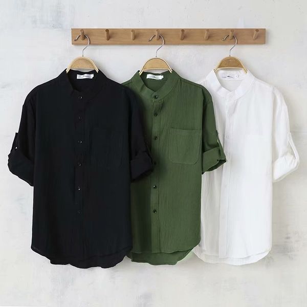 2021 summer linen shirt 3 / 4 sleeve men's cotton linen casual loose shirt, White;black
2021 summer linen shirt 3 / 4 sleeve men's cotton linen casual loose shirt, White;black