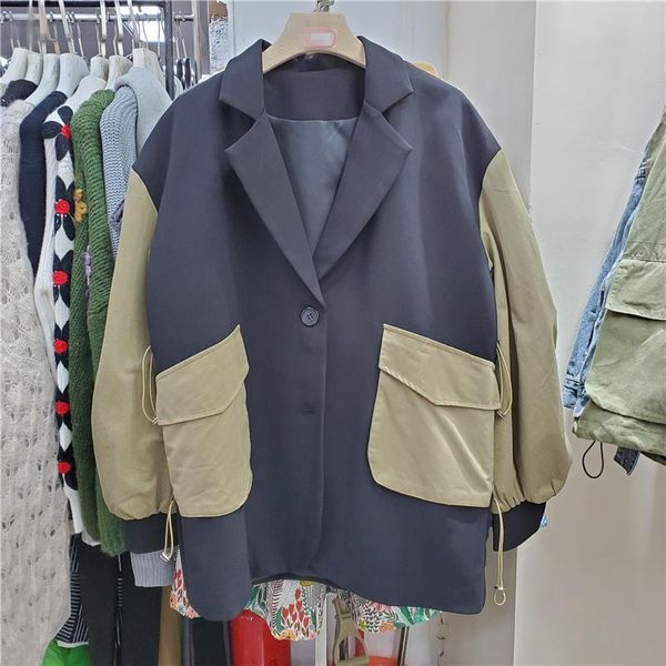 women's suits & blazers seebeautiful contrast color spliced loose blazer coat notched pleated sleeve button women autumn 2021 fashion t, White;black
women's suits & blazers seebeautiful contrast color spliced loose blazer coat notched pleated sleeve button women autumn 2021 fashion t, White;black