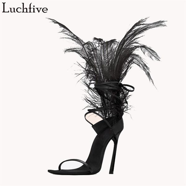 luchfive black feather thin high heel sandals for women ostrich decor t-show party ankle strap sheepskin insole shoes 2021
luchfive black feather thin high heel sandals for women ostrich decor t-show party ankle strap sheepskin insole shoes 2021