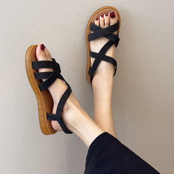 summer women sandals 2021 ladies flat shoes elastic band female fashion cross-tied women's pu leather thick bottom slides, Black
summer women sandals 2021 ladies flat shoes elastic band female fashion cross-tied women's pu leather thick bottom slides, Black