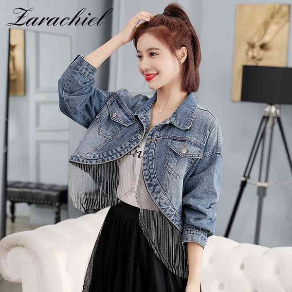 fashion irregular denim autumn women long sleeved single button beading tassels chains jean short jacket coats 210416, Black;brown
fashion irregular denim autumn women long sleeved single button beading tassels chains jean short jacket coats 210416, Black;brown