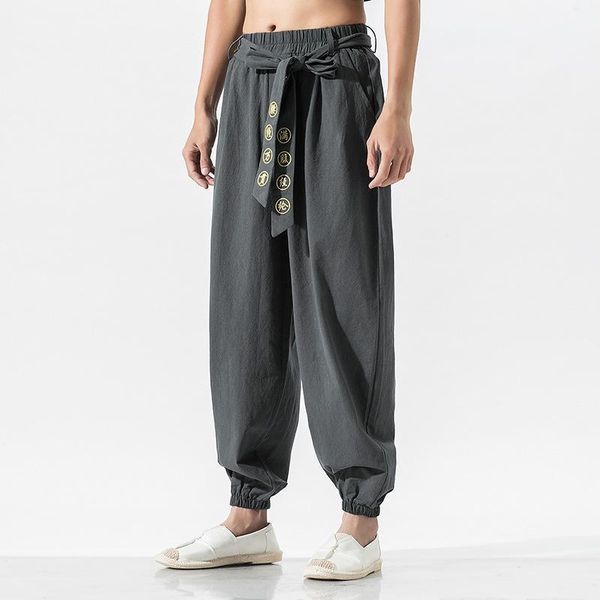 spring and summer men's casual cotton linen pants men chinese style loose embroidery harem, Black
spring and summer men's casual cotton linen pants men chinese style loose embroidery harem, Black