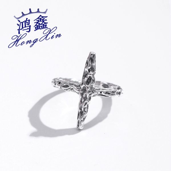 hongxin s925 pure silver ring with pleated cross design, Black 
hongxin s925 pure silver ring with pleated cross design, Black