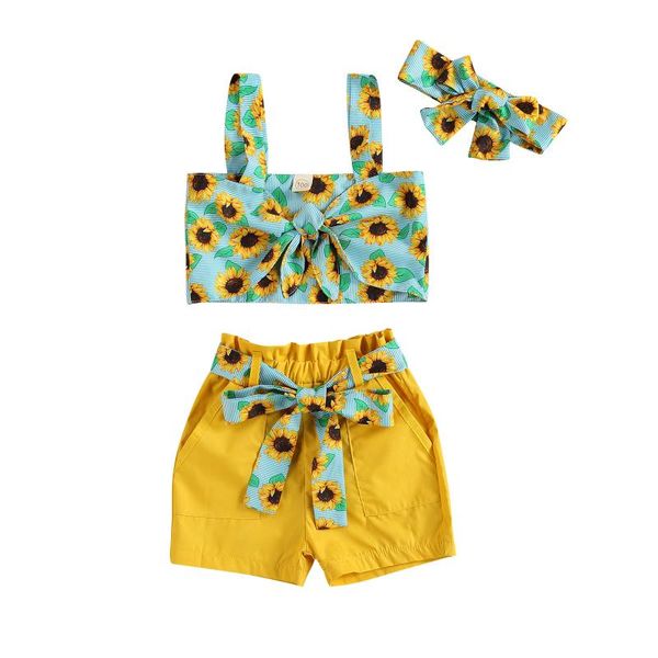 summer kids girl clothes set floral print strap crop + shorts headband 3pcs outfits infant girls clothing suits sets, White 
summer kids girl clothes set floral print strap crop + shorts headband 3pcs outfits infant girls clothing suits sets, White
