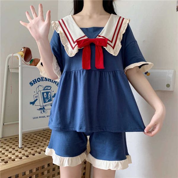 women's sleepwear japan kawaii fashion pajamas women cute sailor collar bow home suit female summer short sleeve 2 piece set pyjam, Black;red
women's sleepwear japan kawaii fashion pajamas women cute sailor collar bow home suit female summer short sleeve 2 piece set pyjam, Black;red