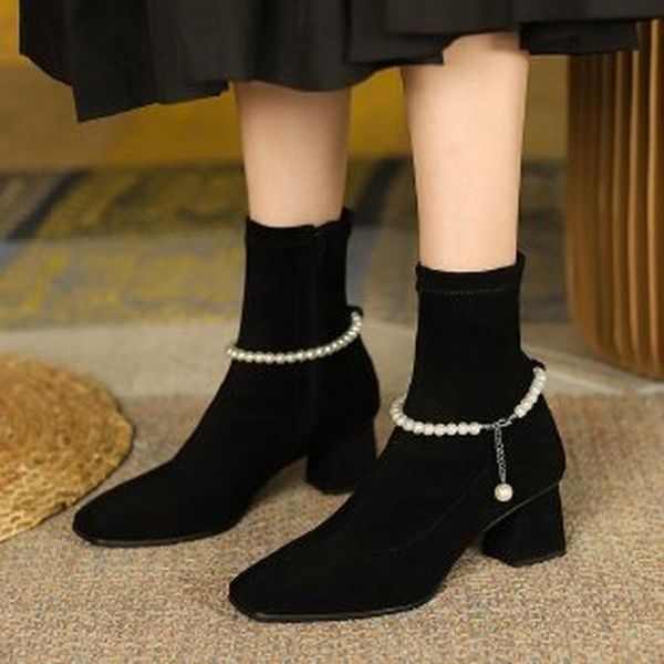boots for women's 2021 winter ladies stretch korean fashion high heels women square toe beaded mid-calf botas mujer, Black
boots for women's 2021 winter ladies stretch korean fashion high heels women square toe beaded mid-calf botas mujer, Black
