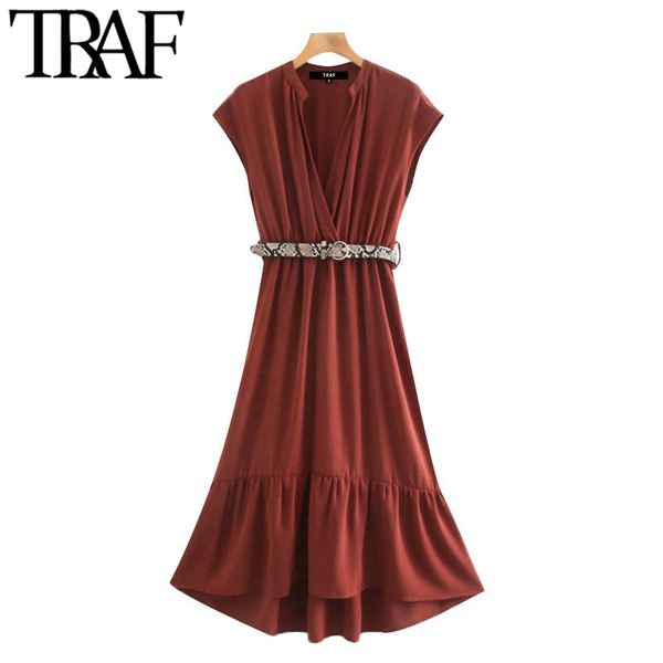 traf women chic fashion with belt pleated ruffled midi dresses vintage v neck short sleeve female dresses vestidos 210415, Black;gray
traf women chic fashion with belt pleated ruffled midi dresses vintage v neck short sleeve female dresses vestidos 210415, Black;gray