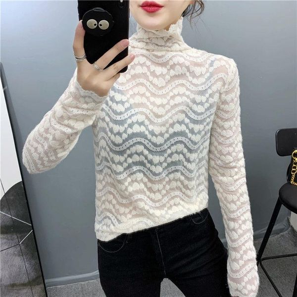 women's blouses & shirts women blouse turtleneck lace autumn winter mesh long-sleeved t-shirt ropa de mujer, White
women's blouses & shirts women blouse turtleneck lace autumn winter mesh long-sleeved t-shirt ropa de mujer, White
