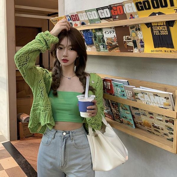 women's knits & tees spring 2021 women's green hollow cardigan short sleeved, White
women's knits & tees spring 2021 women's green hollow cardigan short sleeved, White
