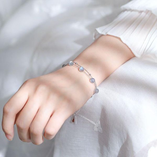double moonstone bracelet female silver jewelry blue natural crystal korean simple student fashion mori department link, chain, Black
double moonstone bracelet female silver jewelry blue natural crystal korean simple student fashion mori department link, chain, Black