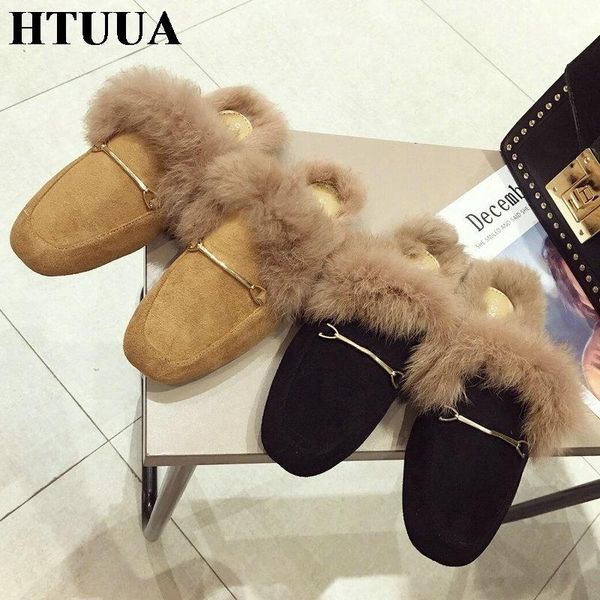 slippers htuua fur slides women flat with mules shoes woman brand metal buckle furry outsides home sx3492, Black
slippers htuua fur slides women flat with mules shoes woman brand metal buckle furry outsides home sx3492, Black