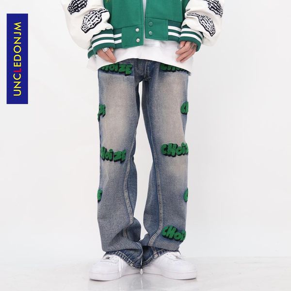 men's jeans uncledonjm hip hop street letter embroidery washed streetwear harajuku trousers men baggy biker k9921, Blue
men's jeans uncledonjm hip hop street letter embroidery washed streetwear harajuku trousers men baggy biker k9921, Blue