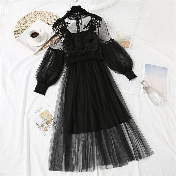 flower embroidered lantern sleeve womens dresses button two piece elegant casual lace party spring, Black;gray
flower embroidered lantern sleeve womens dresses button two piece elegant casual lace party spring, Black;gray
