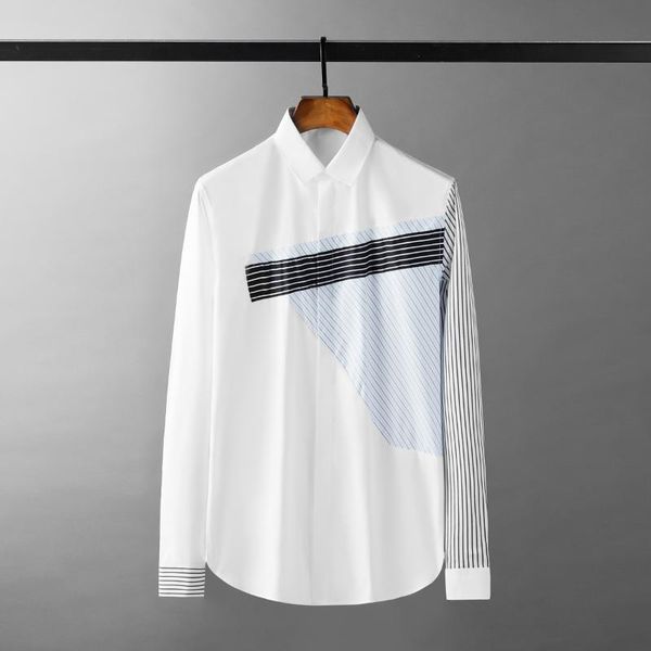 men's casual shirts minglu white male luxury long sleeve splicing party stripe mens fashion slim fit man 2xl, White;black
men's casual shirts minglu white male luxury long sleeve splicing party stripe mens fashion slim fit man 2xl, White;black