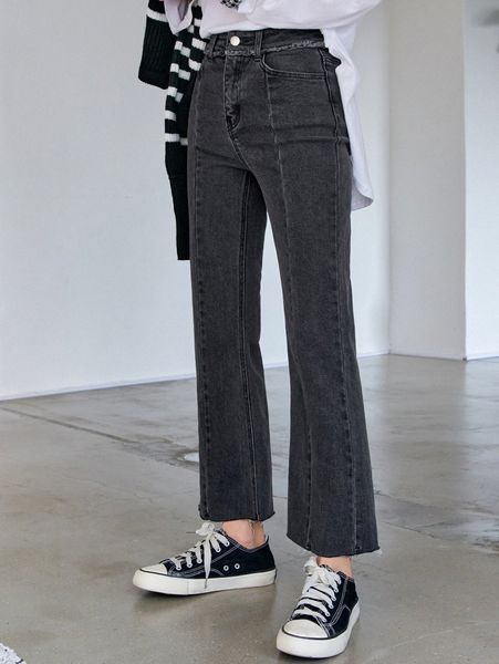 dazy high waist raw trim frayed hem flare leg jeans a73a#, Blue