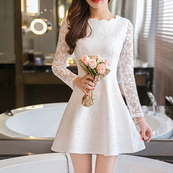 casual dresses vestidos lace korean pink dress summer women long sleeve party elegant white mini robe, Black;gray
casual dresses vestidos lace korean pink dress summer women long sleeve party elegant white mini robe, Black;gray