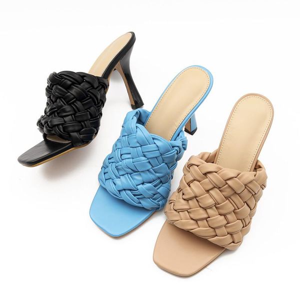 big size 35-42 soft leather woven women slippers fashion square toe high heels summer shoes casual outdoor ladies mules slides, Black
big size 35-42 soft leather woven women slippers fashion square toe high heels summer shoes casual outdoor ladies mules slides, Black