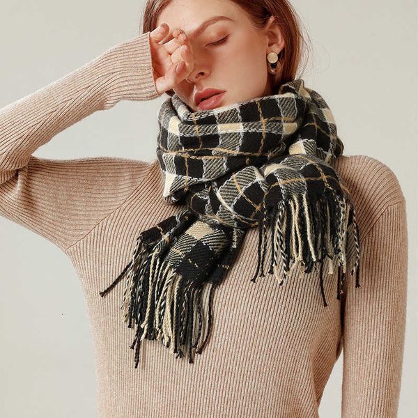 plaid scarf women's wool like shawl in autumn and winter of 2021, Blue;gray
plaid scarf women's wool like shawl in autumn and winter of 2021, Blue;gray