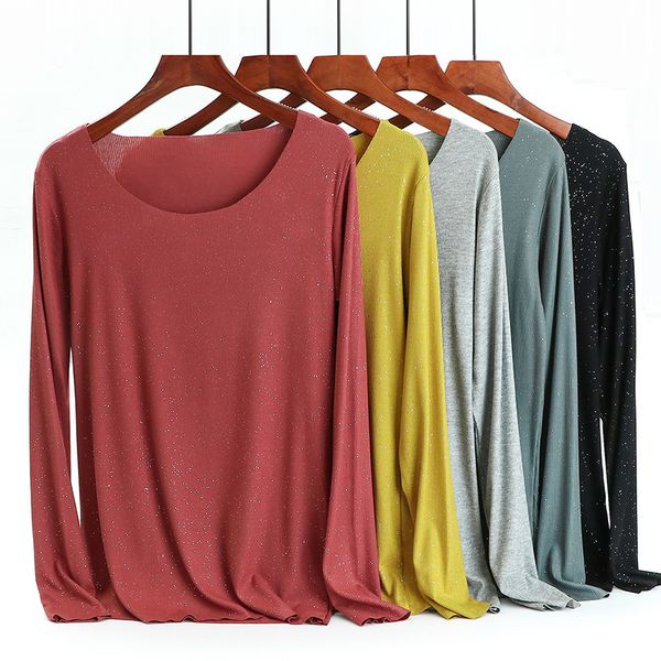 women's t shirt 2021 spring round neck long sleeve slim casual base large solid color top, White
women's t shirt 2021 spring round neck long sleeve slim casual base large solid color top, White